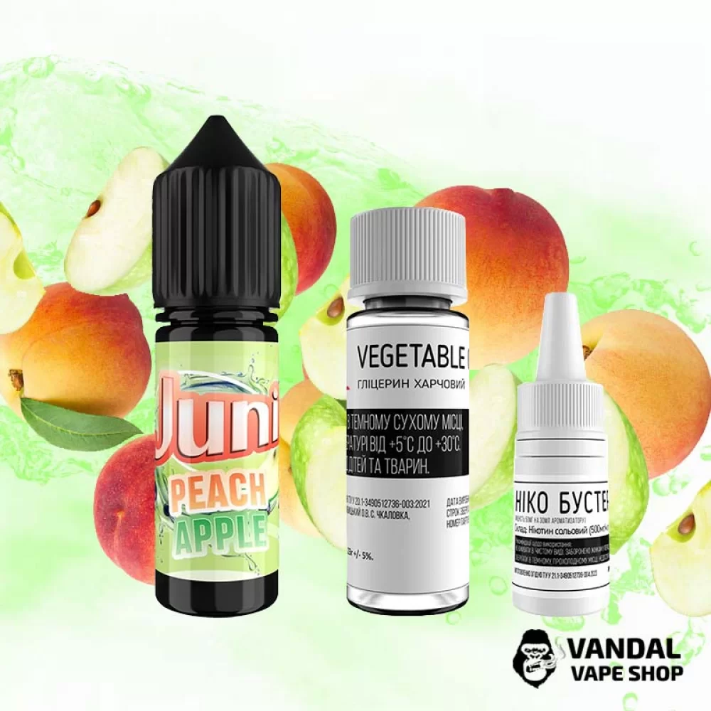 Набор для самозамеса Juni 15 мл 50 мг со вкусом персика и яблока Набор для самозамеса Juni 15 мл 50 мг со вкусом персика и яблока