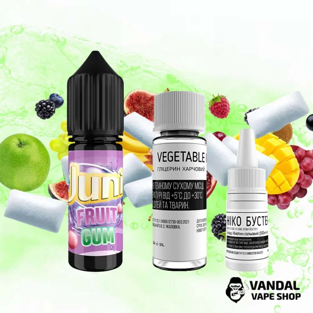 Набор для самозамеса Juni 15 мл 50 мг со вкусом фруктовой жвачки Набор для самозамеса Juni 15 мл 50 мг со вкусом фруктовой жвачки