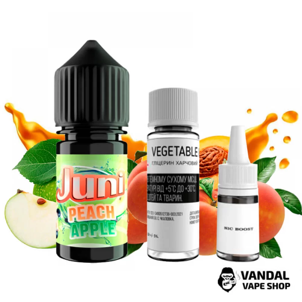 Набор для самозамеса Juni 30 мл 65 мг со вкусом персика, яблокаи смородины Набор для самозамеса Juni 30 мл 65 мг со вкусом персика, яблокаи смородины