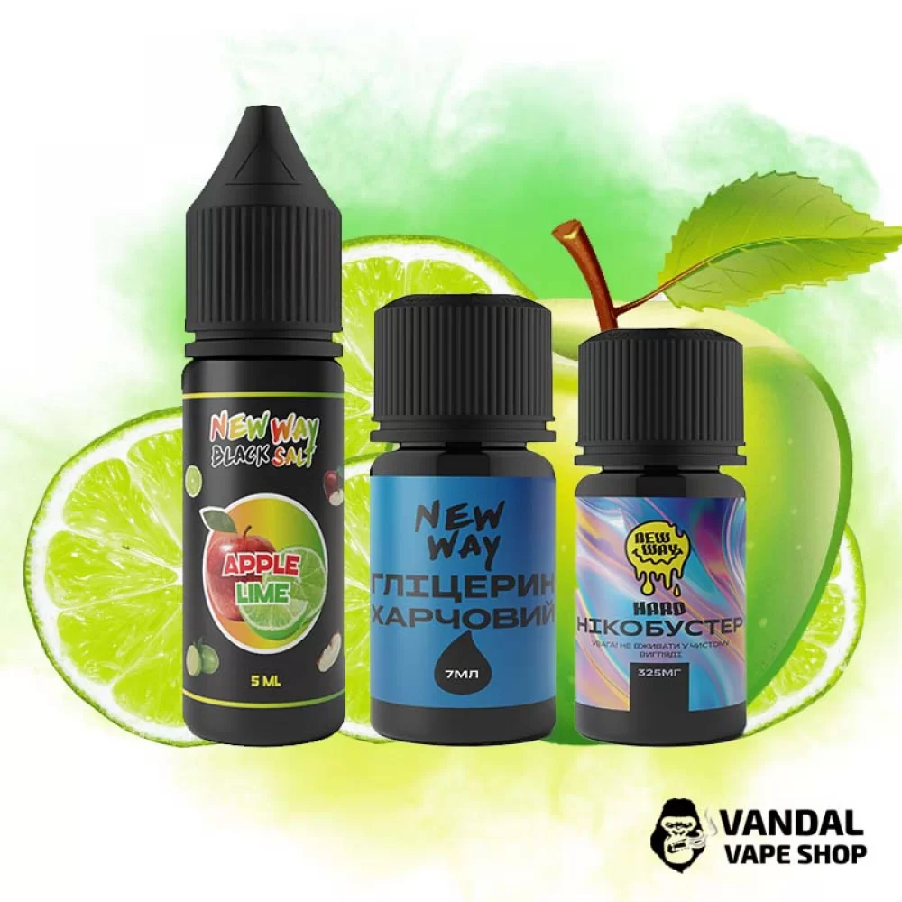 Набор для самозамеса New Way Black 15 мл 65 мг со вкусом яблока и лайма Набор для самозамеса New Way Black 15 мл 65 мг со вкусом яблока и лайма