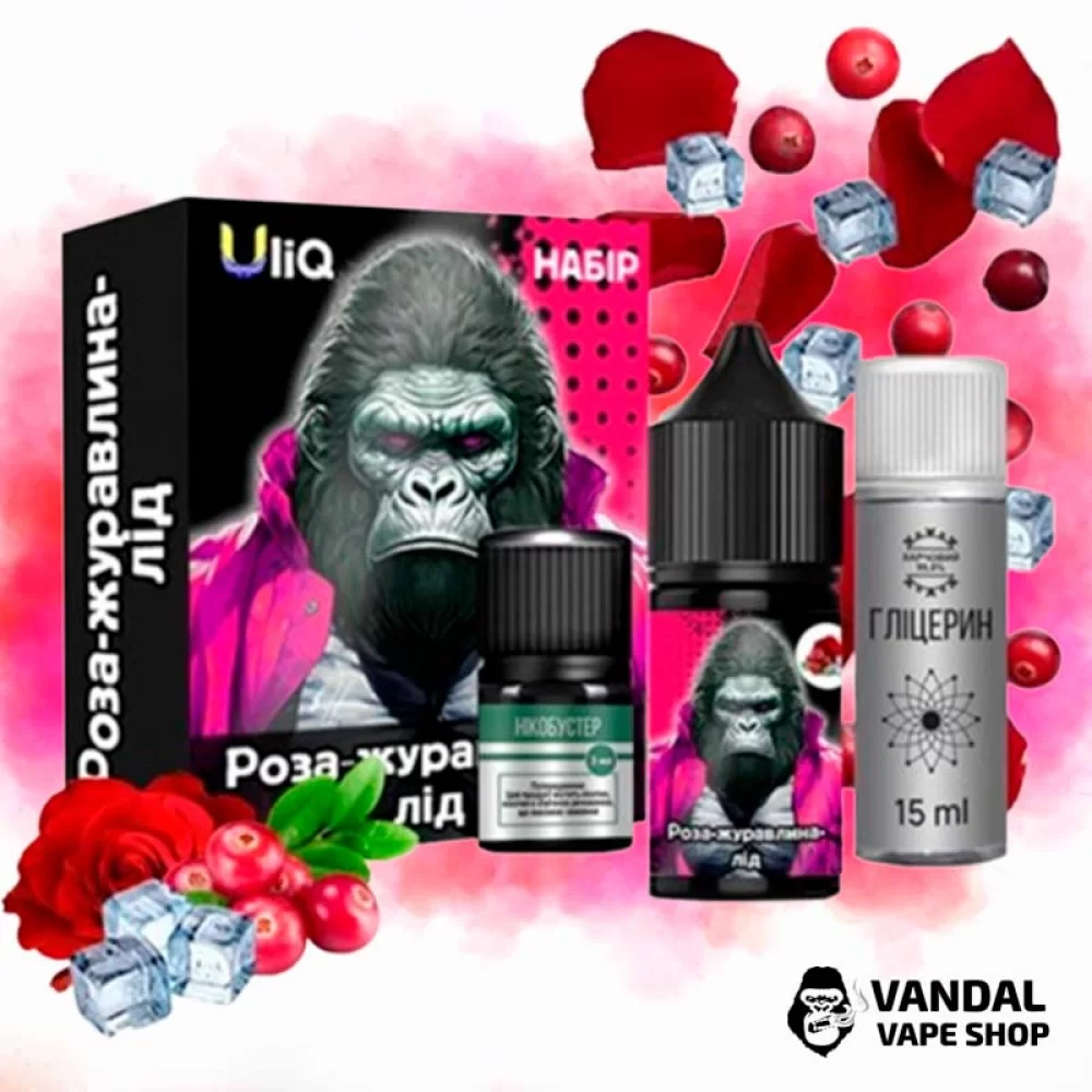 Набір для самозамісу Uliq 30 мл 50 мг зі смаком троянди і журавлини з холодком Набір для самозамісу Uliq 30 мл 50 мг зі смаком троянди і журавлини з холодком