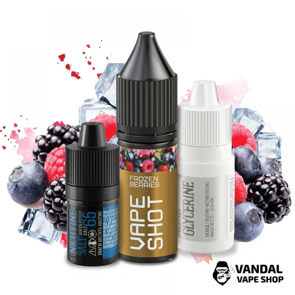 Набір для самозамісу Vape Shot 15 мл 65 мг зі смаком холодних ягід Набір для самозамісу Vape Shot 15 мл 65 мг зі смаком холодних ягід