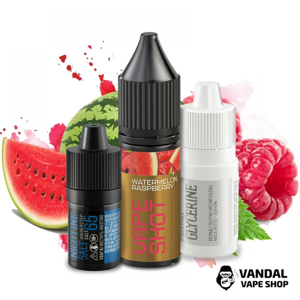 Набор для самозамеса Vape Shot 15 мл 65 мг со вкусом арбуза и малины Набор для самозамеса Vape Shot 15 мл 65 мг со вкусом арбуза и малины