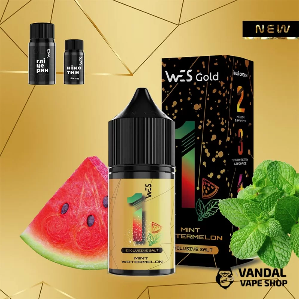 Набір для самозамісу WES Gold 30 мл 50 мг зі смаком м'яти і кавуна Набір для самозамісу WES Gold 30 мл 50 мг зі смаком м'яти і кавуна
