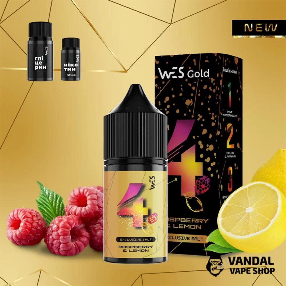 Набір для самозамісу WES Gold 30 мл 50 мг зі смаком малини і лимона Набір для самозамісу WES Gold 30 мл 50 мг зі смаком малини і лимона
