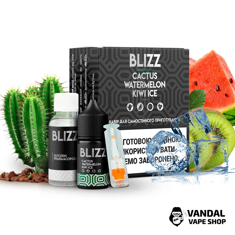 Набір для самозамісу Blizz 30 мл 25 мг зі смаком кактусу, кавуна та ківі з льодом Набір для самозамісу Blizz 30 мл 25 мг зі смаком кактусу, кавуна та ківі з льодом