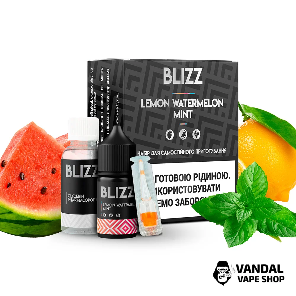 Набор для самозамеса Blizz 30 мл 25 мг со вкусом арбуза и лимона с ноткой мяты Набор для самозамеса Blizz 30 мл 25 мг со вкусом арбуза и лимона с ноткой мяты