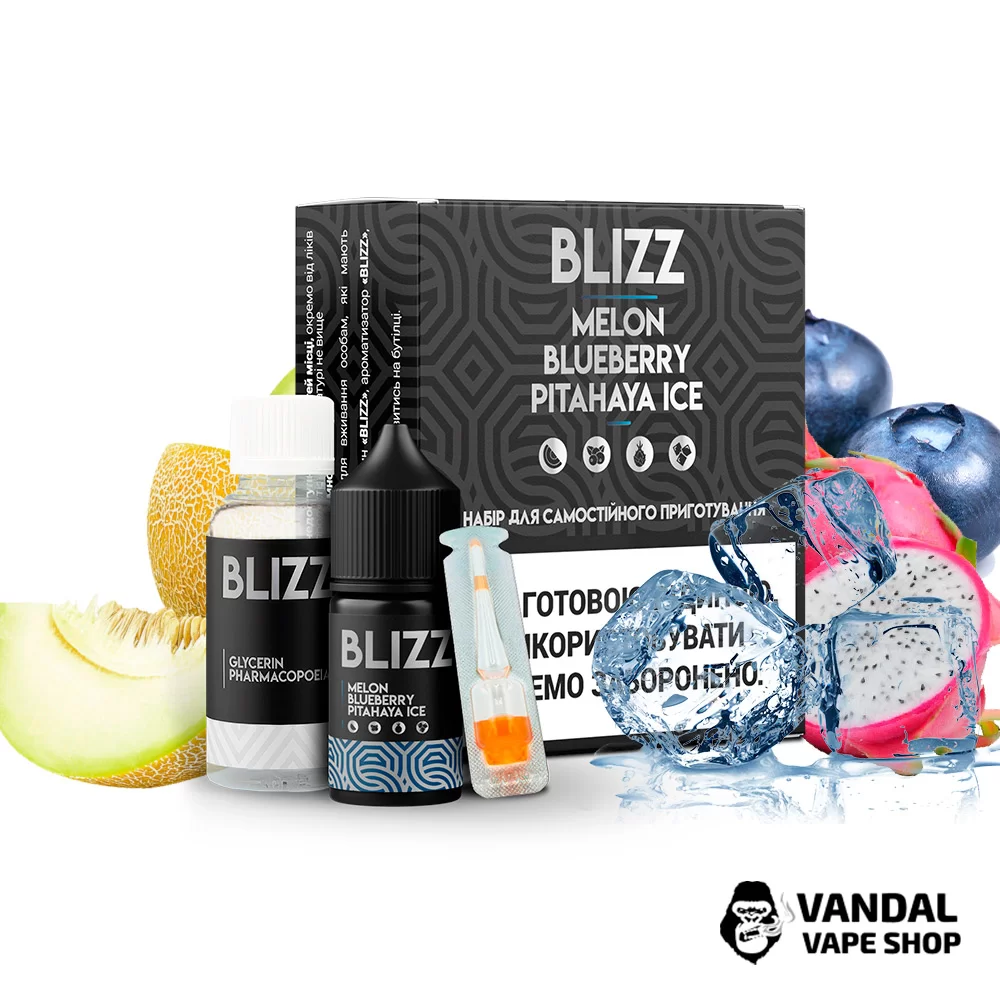 Набор для самозамеса Blizz 30 мл 65 мг со вкусом дыни, черники и питайи со льдом Набор для самозамеса Blizz 30 мл 65 мг со вкусом дыни, черники и питайи со льдом