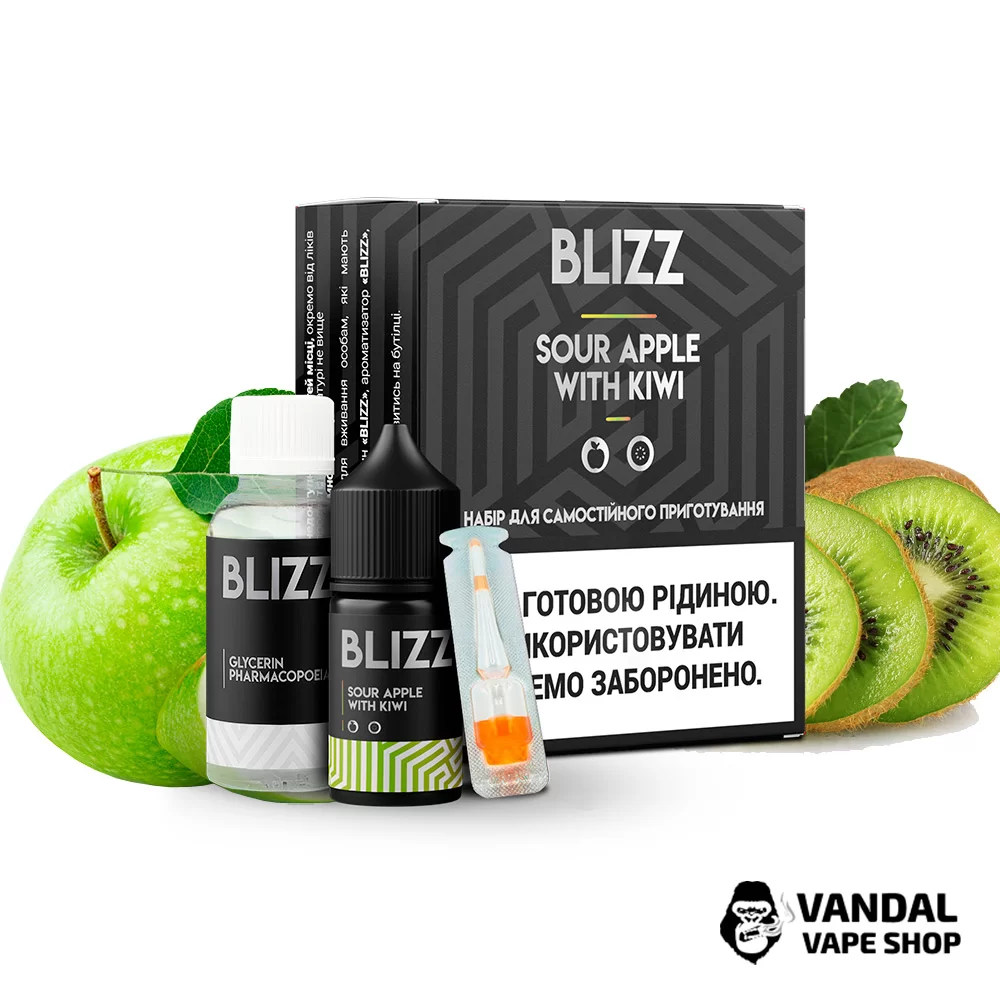 Набор для самозамеса Blizz 30 мл 25 мг со вкусом зеленого яблока и киви Набор для самозамеса Blizz 30 мл 25 мг со вкусом зеленого яблока и киви