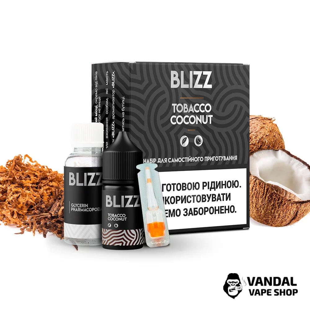 Набор для самозамеса Blizz 30 мл 25 мг со вкусом табака с кокосом Набор для самозамеса Blizz 30 мл 25 мг со вкусом табака с кокосом