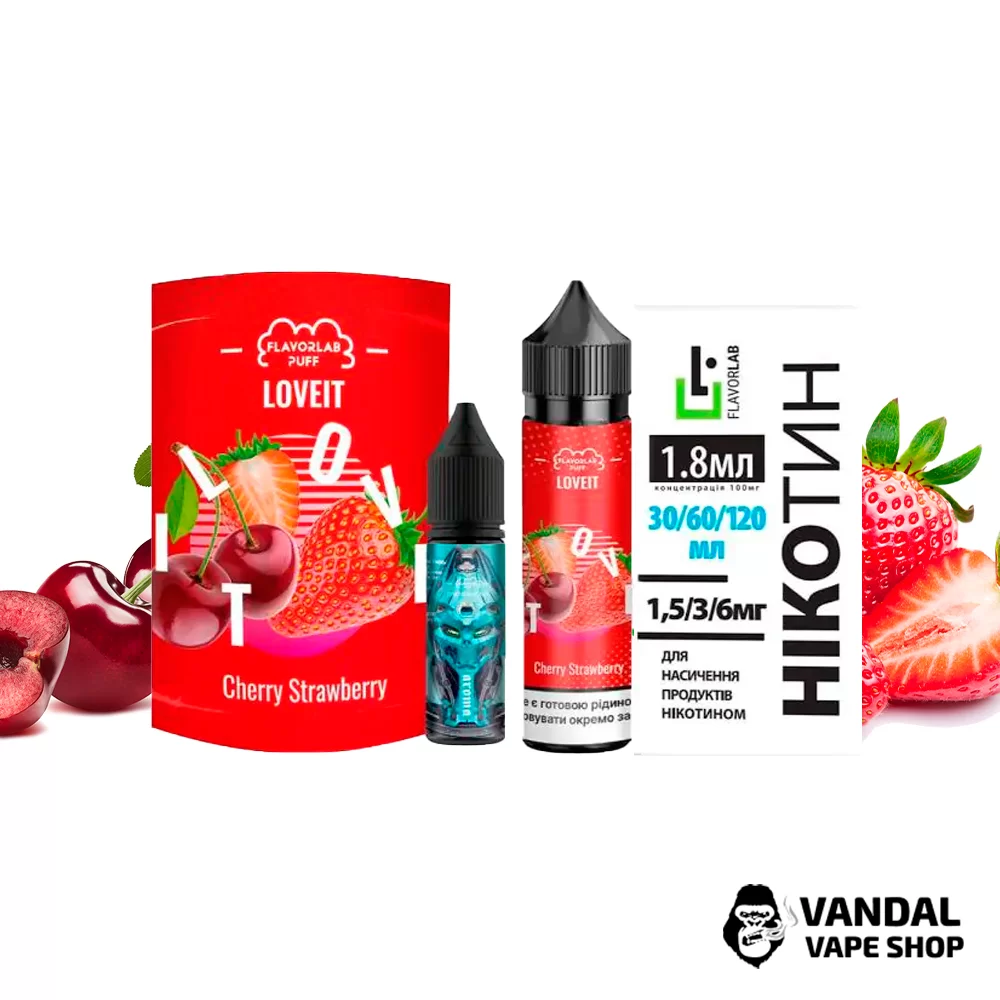 Набор для самозамеса Flavorlab Love it 60 мл 6 мг со вкусом вишни и клубники, ментолу Набор для самозамеса Flavorlab Love it 60 мл 6 мг со вкусом вишни и клубники, ментолу