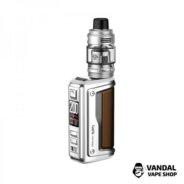 Оригінальний стартовий набір VooPoo Argus GT2 Kit у срібному кольорі з коричневою вставкою з імітацією дерева