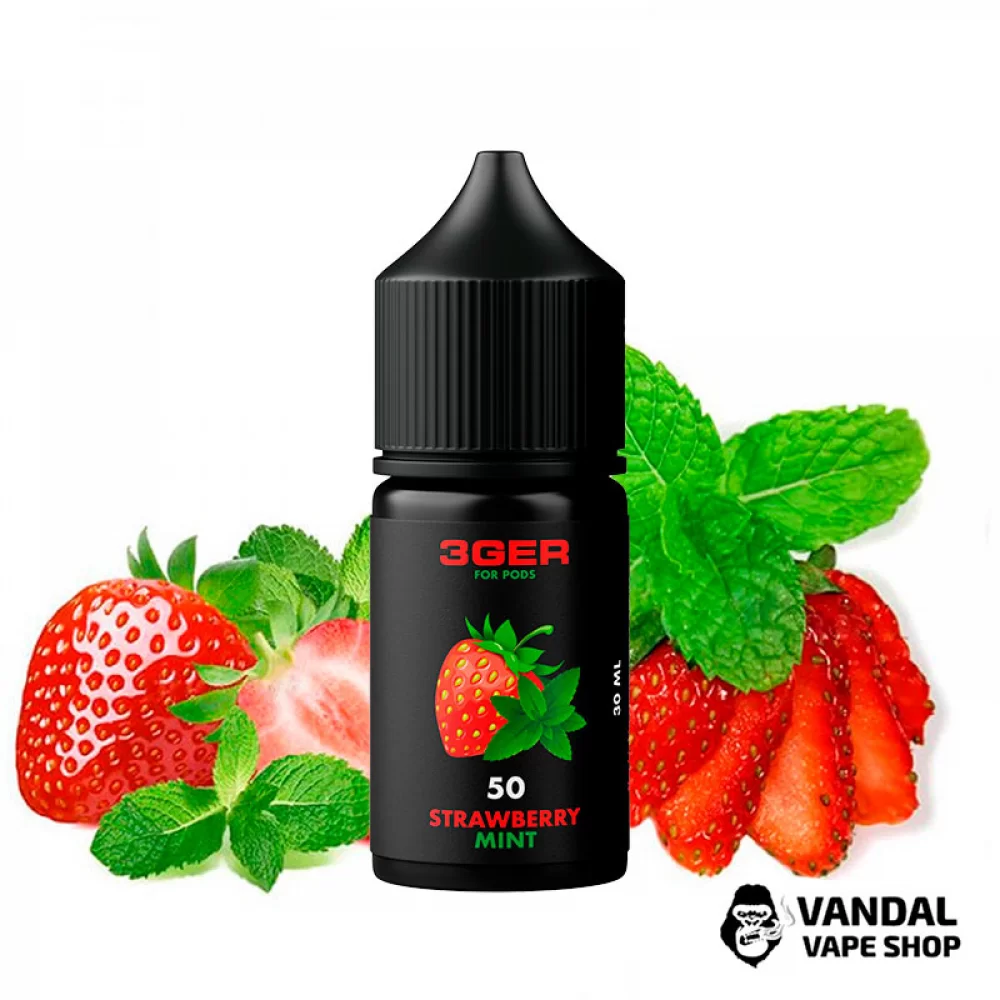 ЖИДКОСТЬ 3Ger Salt 30 мл 50 мг НА СОЛЕВОМ НИКОТИНЕ СО ВКУСОМ клубники с мятой