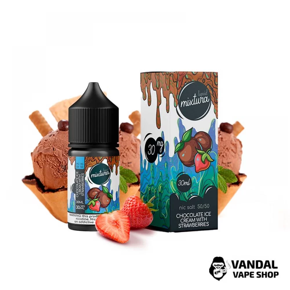 Жидкость Mixtura 30 мл на солевом никотине 30 мг со вкусом шоколадного мороженого с клубникой