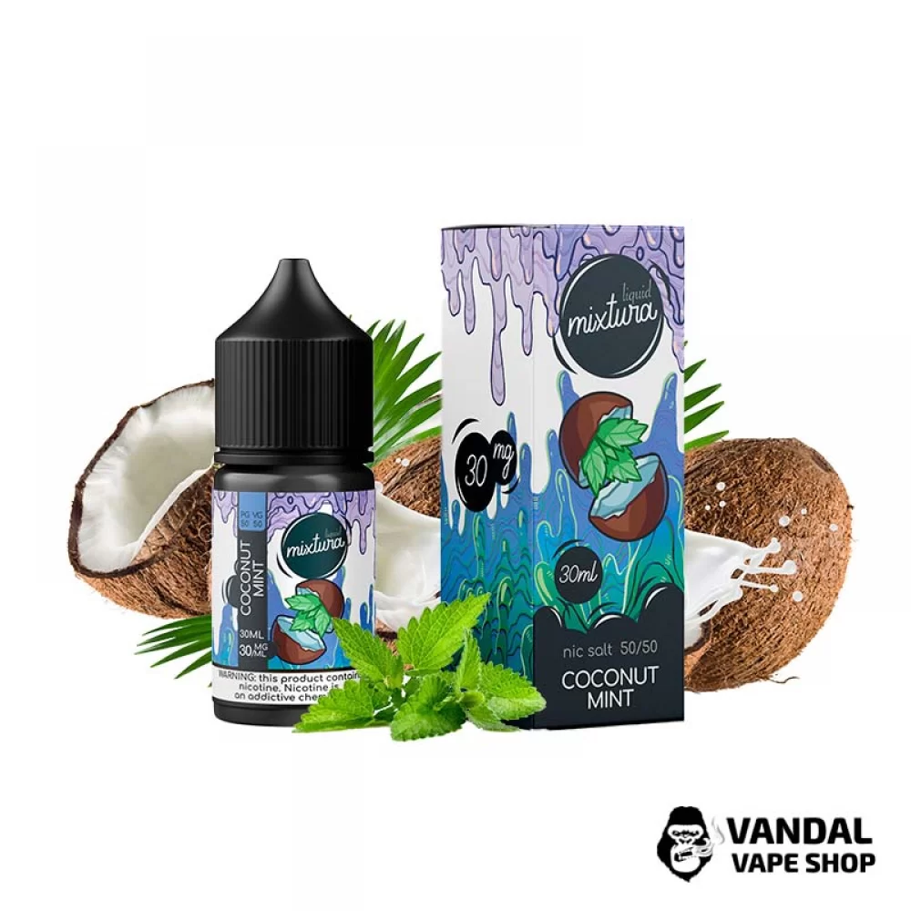 Рідина Mixtura 30 мл на сольовому нікотині 30 мг зі смаком кокосу та м'яти Рідина Mixtura 30 мл на сольовому нікотині 30 мг зі смаком кокосу та м'яти