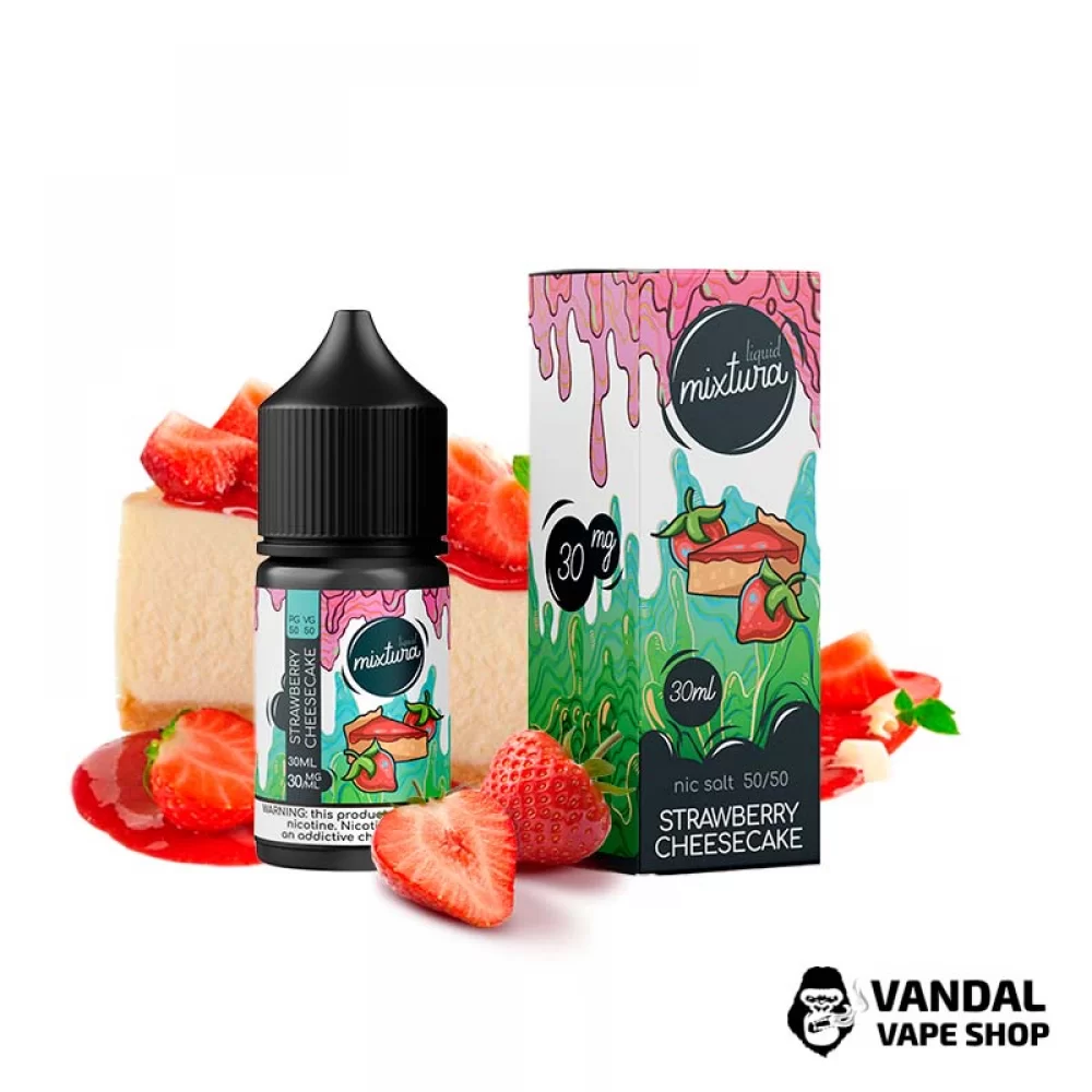 Жидкость Mixtura 30 мл на солевом никотине 30 мг со вкусом клубничного чизкейка Жидкость Mixtura 30 мл на солевом никотине 30 мг со вкусом клубничного чизкейка