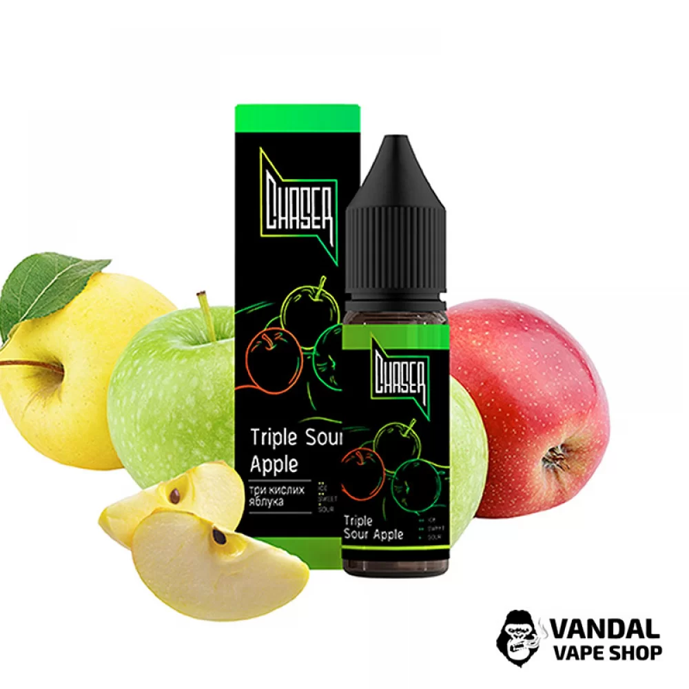 ЖИДКОСТЬ Chaser Salt 15 мл 50 мг НА СОЛЕВОМ НИКОТИНЕ СО ВКУСОМ трёх сортов кислых яблок ЖИДКОСТЬ Chaser Salt 15 мл 50 мг НА СОЛЕВОМ НИКОТИНЕ СО ВКУСОМ трёх сортов кислых яблок