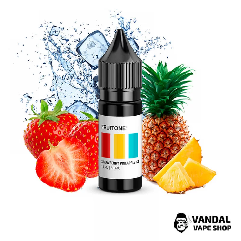 ЖИДКОСТЬ Fruitone 15мл НА СОЛЕВОМ НИКОТИНЕ 50 мг со вкусом клубники и ананаса со льдом ЖИДКОСТЬ Fruitone 15мл НА СОЛЕВОМ НИКОТИНЕ 50 мг со вкусом клубники и ананаса со льдом