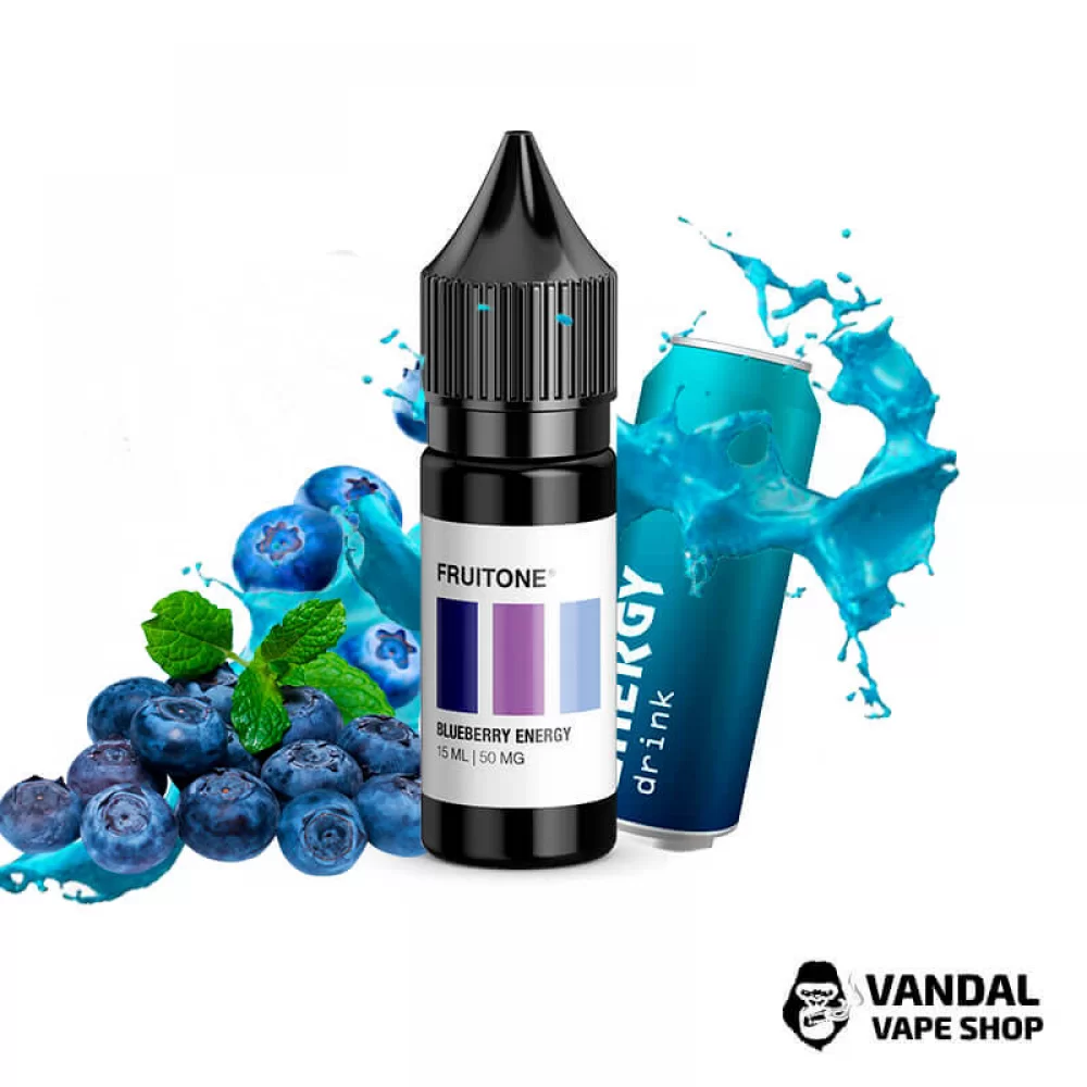 ЖИДКОСТЬ Fruitone 15мл НА СОЛЕВОМ НИКОТИНЕ 50 мг со вкусом черничного энергетика ЖИДКОСТЬ Fruitone 15мл НА СОЛЕВОМ НИКОТИНЕ 50 мг со вкусом черничного энергетика