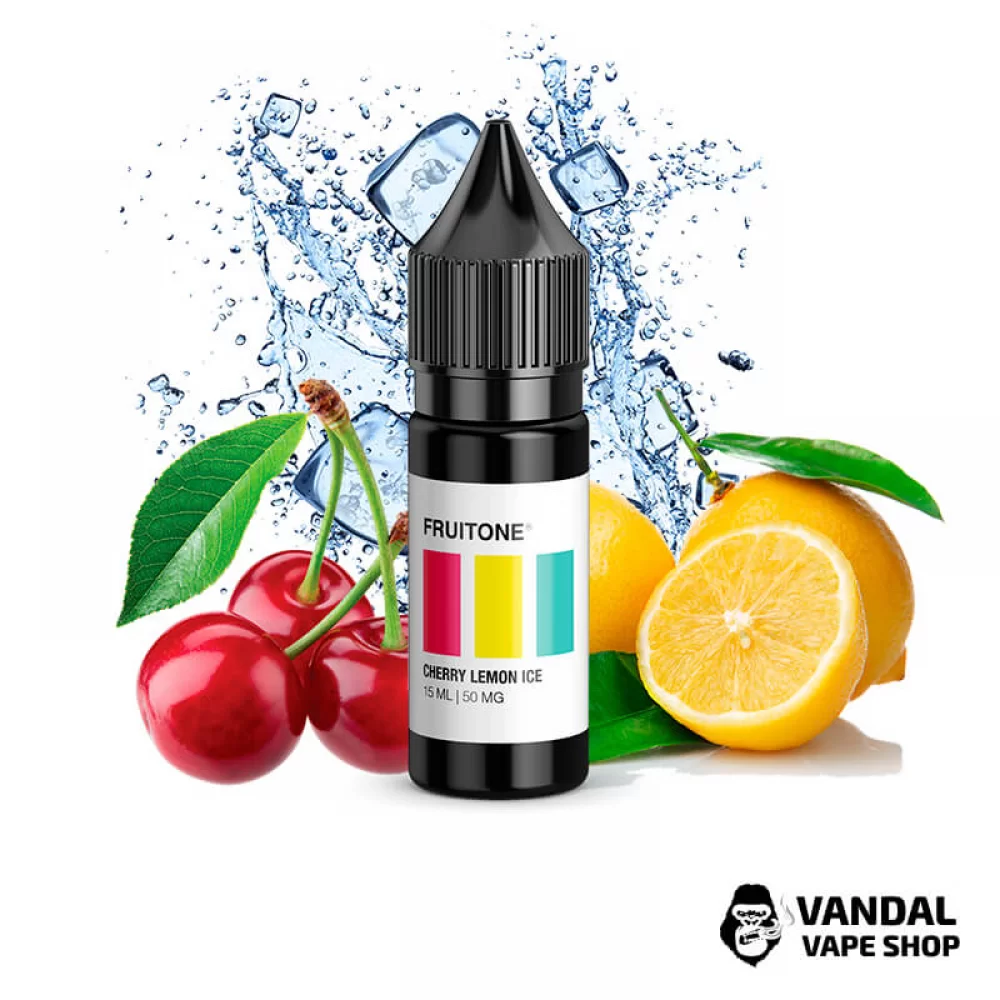ЖИДКОСТЬ Fruitone 15мл НА СОЛЕВОМ НИКОТИНЕ 50 мг со вкусом вишни, лимона и льда ЖИДКОСТЬ Fruitone 15мл НА СОЛЕВОМ НИКОТИНЕ 50 мг со вкусом вишни, лимона и льда