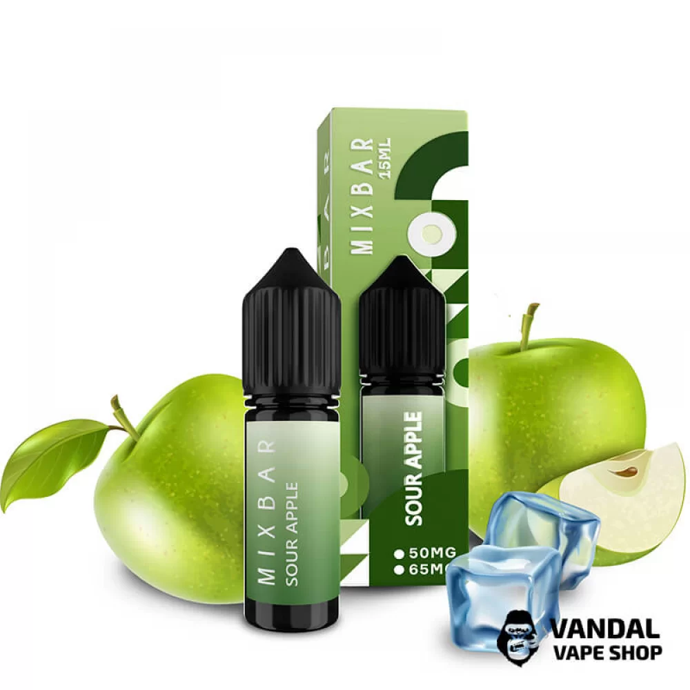 Жидкость Mix Bar 15 мл 65 мг на солевом никотине со вкусом яблока с холодком Жидкость Mix Bar 15 мл 65 мг на солевом никотине со вкусом яблока с холодком