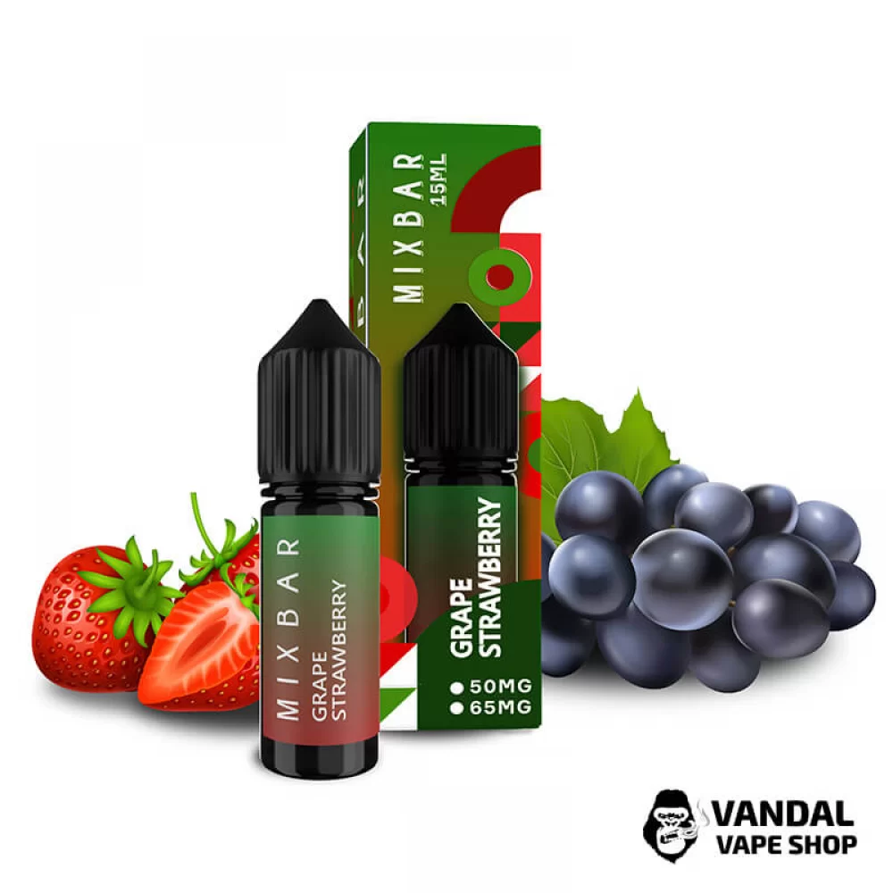 Жидкость Mix Bar 15 мл 65 мг на солевом никотине со вкусом винограда и клубники Жидкость Mix Bar 15 мл 65 мг на солевом никотине со вкусом винограда и клубники