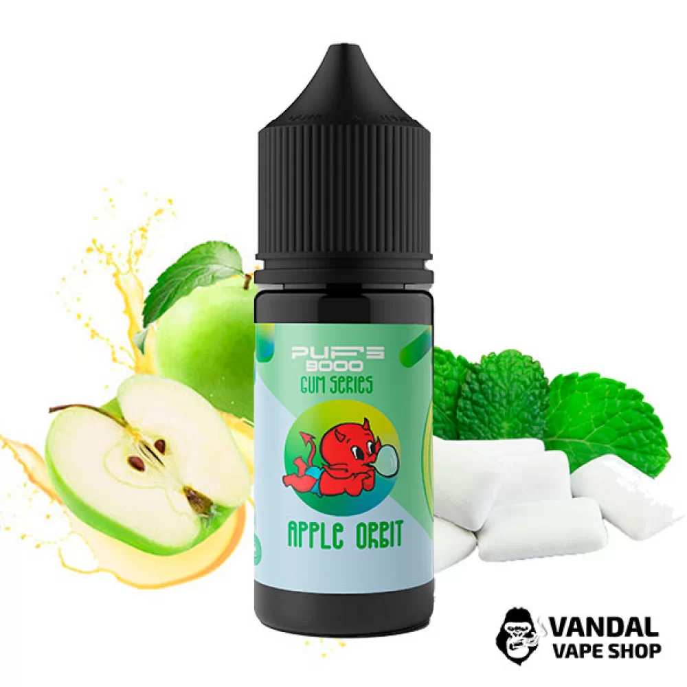 Жидкость PUFS 9000 30 мл на солевом никотине 65 мг со вкусом жвачки с яблоком Жидкость PUFS 9000 30 мл на солевом никотине 65 мг со вкусом жвачки с яблоком