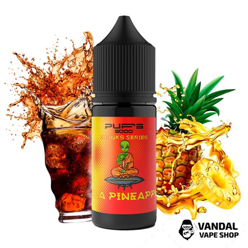 Жидкость PUFS 9000 30 мл на солевом никотине 50 мг со вкусом колы с ананасом Жидкость PUFS 9000 30 мл на солевом никотине 50 мг со вкусом колы с ананасом
