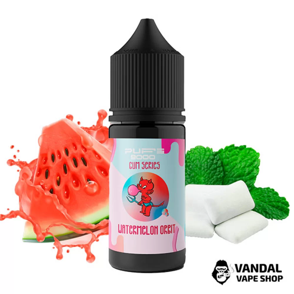 Жидкость PUFS 9000 30 мл на солевом никотине 65 мг со вкусом жвачки с арбузом Жидкость PUFS 9000 30 мл на солевом никотине 65 мг со вкусом жвачки с арбузом