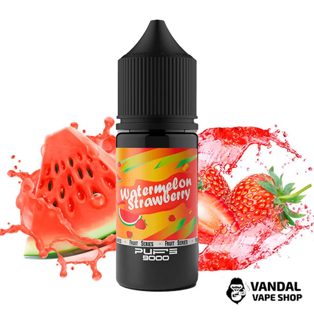 Рідина PUFS 9000 30 мл на сольовому нікотині 65 мг зі смаком кавуна та полуниці Рідина PUFS 9000 30 мл на сольовому нікотині 65 мг зі смаком кавуна та полуниці