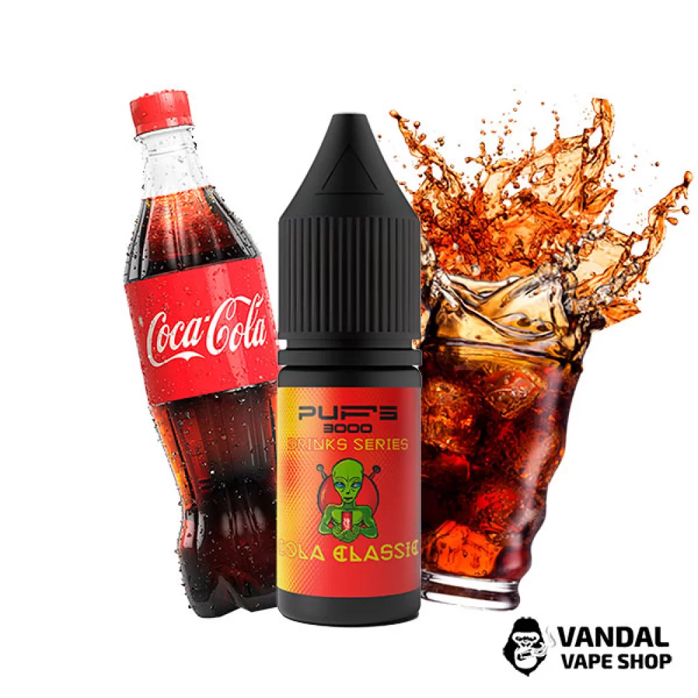 Жидкость PUFS 3000 10 мл 10 мг на солевом никотине со вкусом классической Кока-Колы Жидкость PUFS 3000 10 мл 10 мг на солевом никотине со вкусом классической Кока-Колы