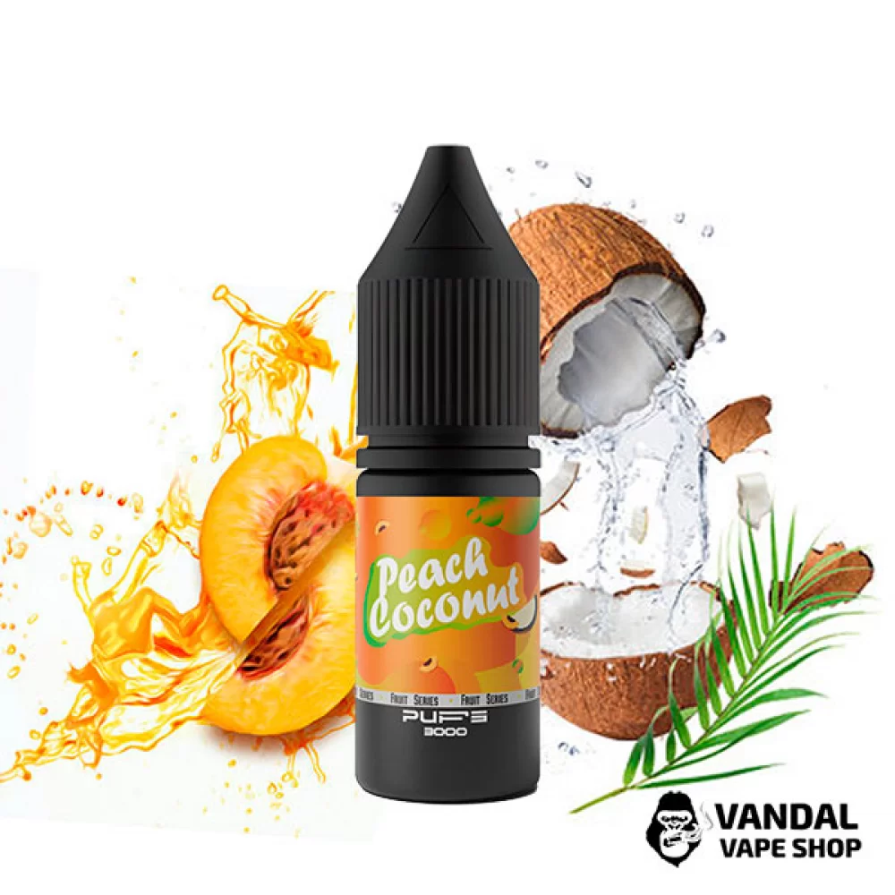 Жидкость PUFS 3000 10 мл 65 мг на солевом никотине со вкусом персика и кокоса Жидкость PUFS 3000 10 мл 65 мг на солевом никотине со вкусом персика и кокоса