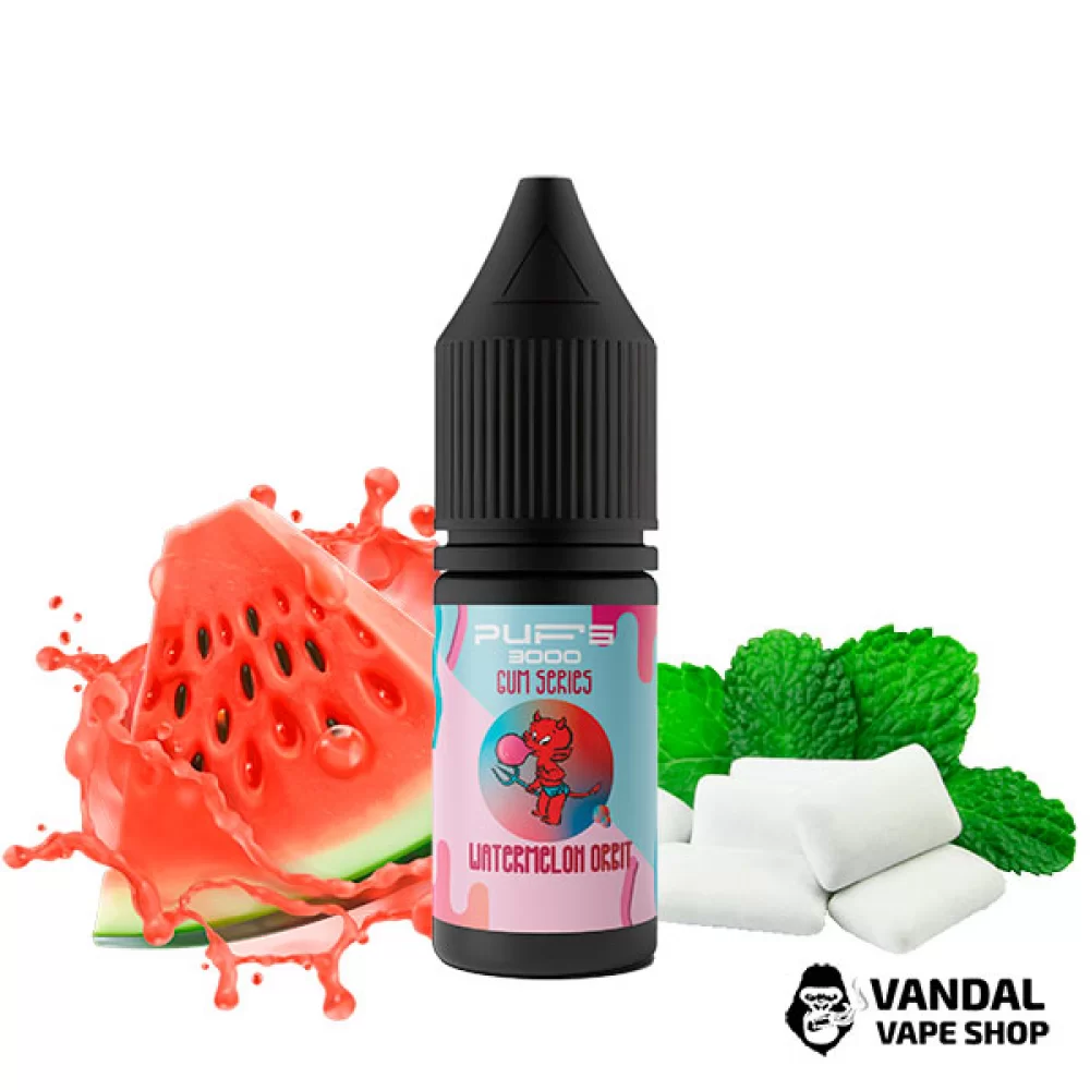 Жидкость PUFS 3000 10 мл 50 мг на солевом никотине со вкусом арбузной жевательной резинки Жидкость PUFS 3000 10 мл 50 мг на солевом никотине со вкусом арбузной жевательной резинки