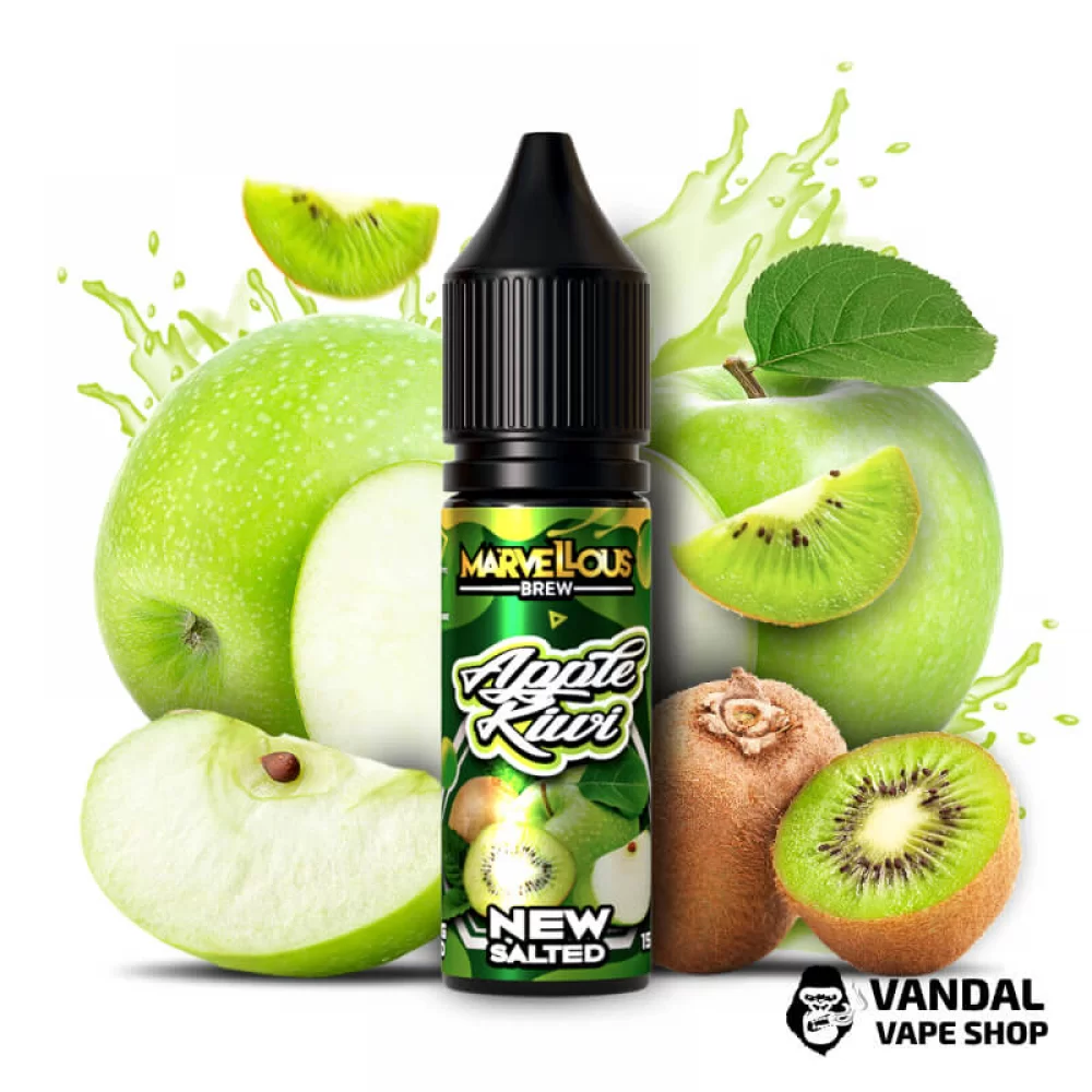 ЖИДКОСТЬ Marvellous Brew New Salted 15 мл НА СОЛЕВОМ НИКОТИНЕ 50 мг со вкусом яблока и киви ЖИДКОСТЬ Marvellous Brew New Salted 15 мл НА СОЛЕВОМ НИКОТИНЕ 50 мг со вкусом яблока и киви