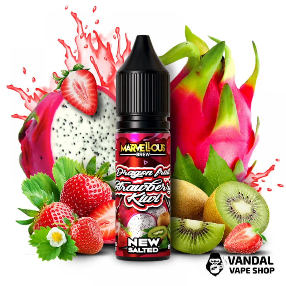 ЖИДКОСТЬ Marvellous Brew New Salted 15 мл НА СОЛЕВОМ НИКОТИНЕ 50 мг со вкусом питахайи, клубники и киви ЖИДКОСТЬ Marvellous Brew New Salted 15 мл НА СОЛЕВОМ НИКОТИНЕ 50 мг со вкусом питахайи, клубники и киви