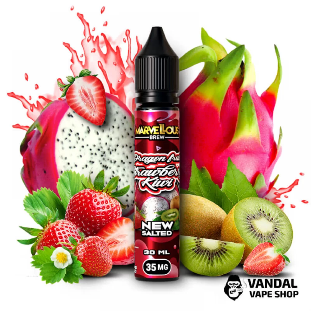 ЖИДКОСТЬ Marvellous Brew New Salted 30 мл НА СОЛЕВОМ НИКОТИНЕ 35 мг со вкусом питахайи, клубники и киви ЖИДКОСТЬ Marvellous Brew New Salted 30 мл НА СОЛЕВОМ НИКОТИНЕ 35 мг со вкусом питахайи, клубники и киви