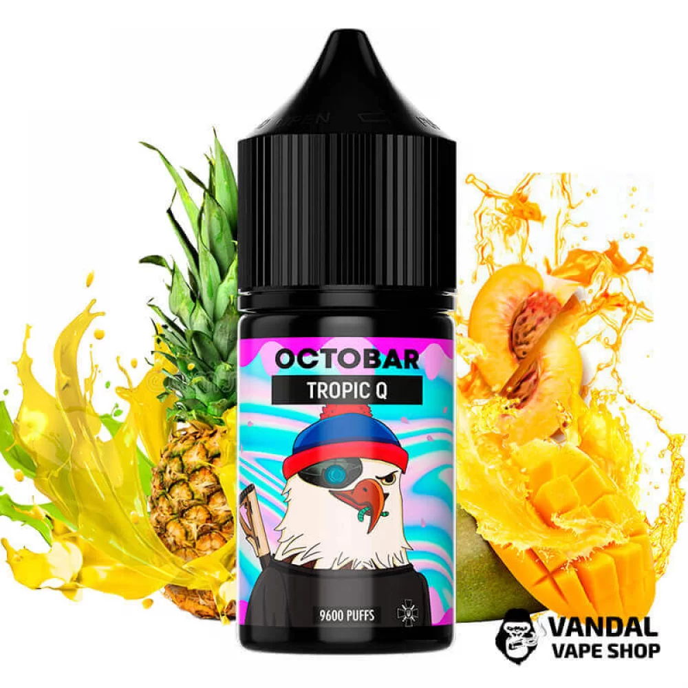 Рідина Octobar 30 мл НА СОЛьоВОМу НіКОТИНі 50 мг зі смаком ананасу, манго та персика Рідина Octobar 30 мл НА СОЛьоВОМу НіКОТИНі 50 мг зі смаком ананасу, манго та персика