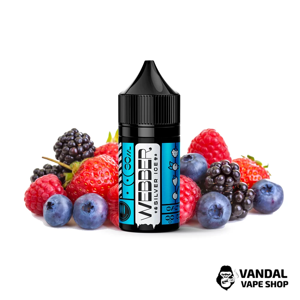 ЖИДКОСТЬ Webber SILVER ICE - Berry Cooler 30 мл 50 мг - со вкусом Ягодного наслаждения Вишни, Клубники и Малины, дополненного вкраплением Черники ЖИДКОСТЬ Webber SILVER ICE - Berry Cooler 30 мл 50 мг - со вкусом Ягодного наслаждения Вишни, Клубники и Малины, дополненного вкраплением Черники