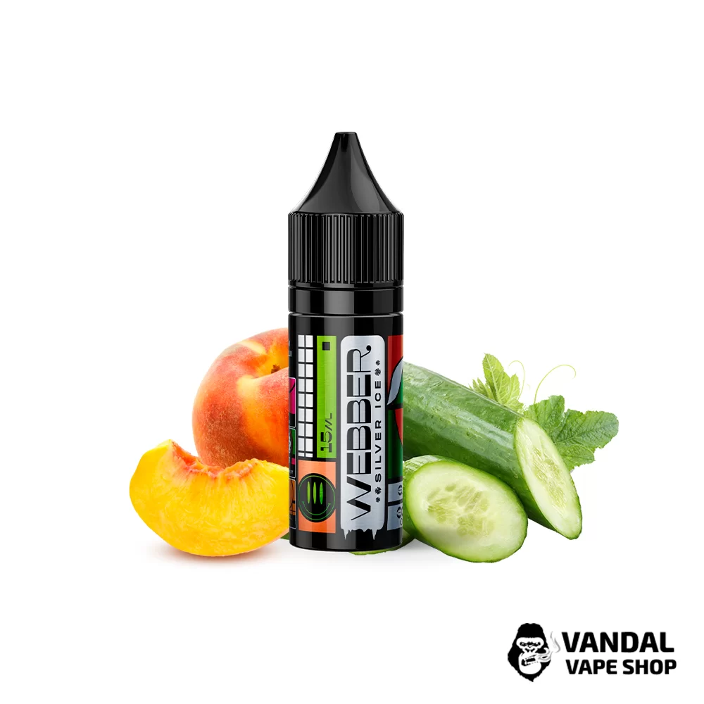 ЖИДКОСТЬ Webber SILVER ICE - Culumber Peach 15 мл 30 мг - со вкусом сочетание сладкого персика с охлажденным огурцом ЖИДКОСТЬ Webber SILVER ICE - Culumber Peach 15 мл 30 мг - со вкусом сочетание сладкого персика с охлажденным огурцом