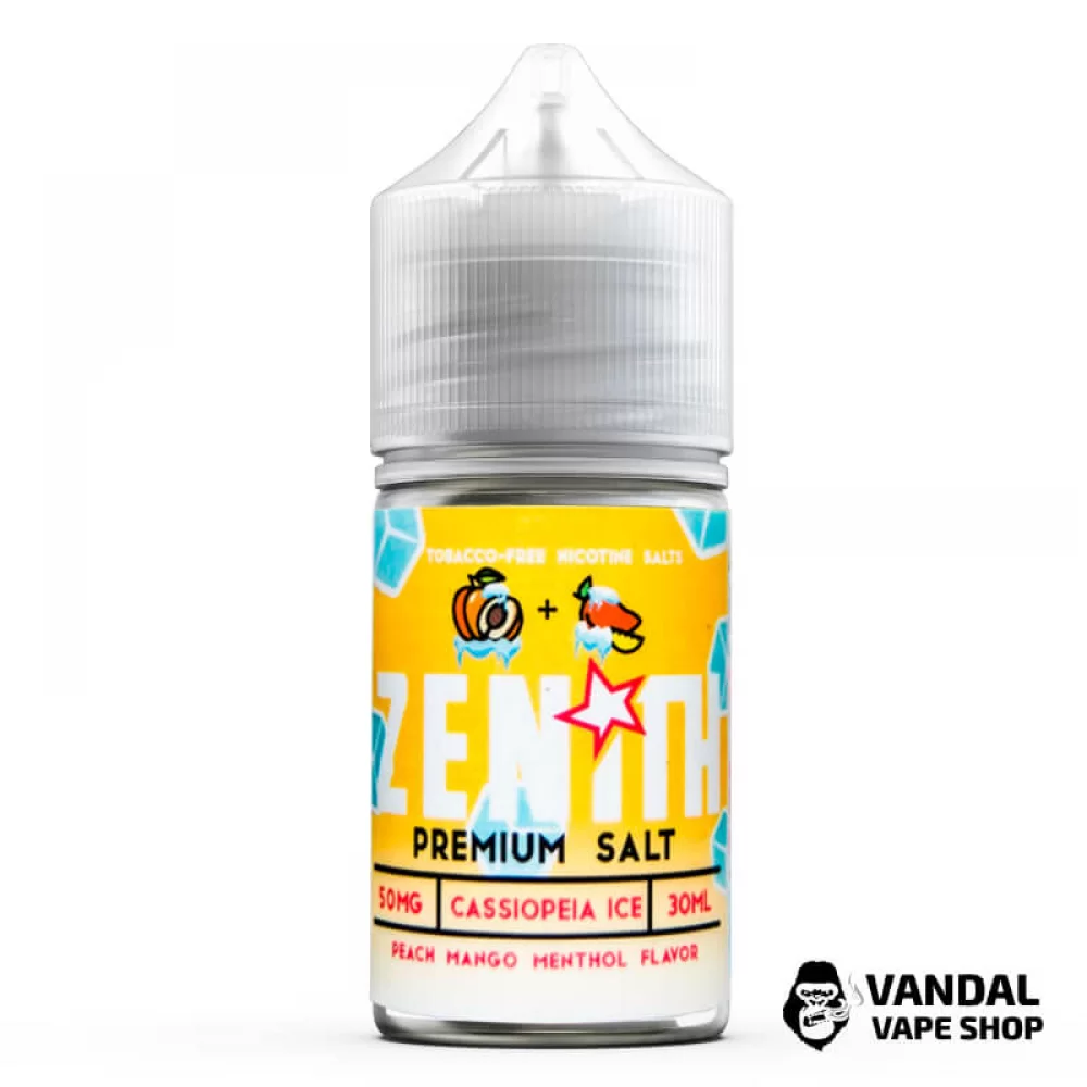 Преміальна сольова рідина Zenith Salt Cassiopeia Ice 30 мл, 50 мг зі смаком персика та манго з холодком