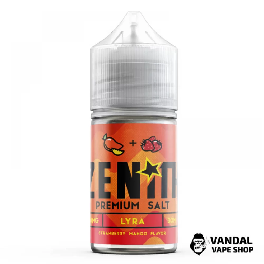 Премиальная солевая жидкость Zenith Salt Lyra 30 мл, 25 мг со вкусом манго и клубники Премиальная солевая жидкость Zenith Salt Lyra 30 мл, 25 мг со вкусом манго и клубники