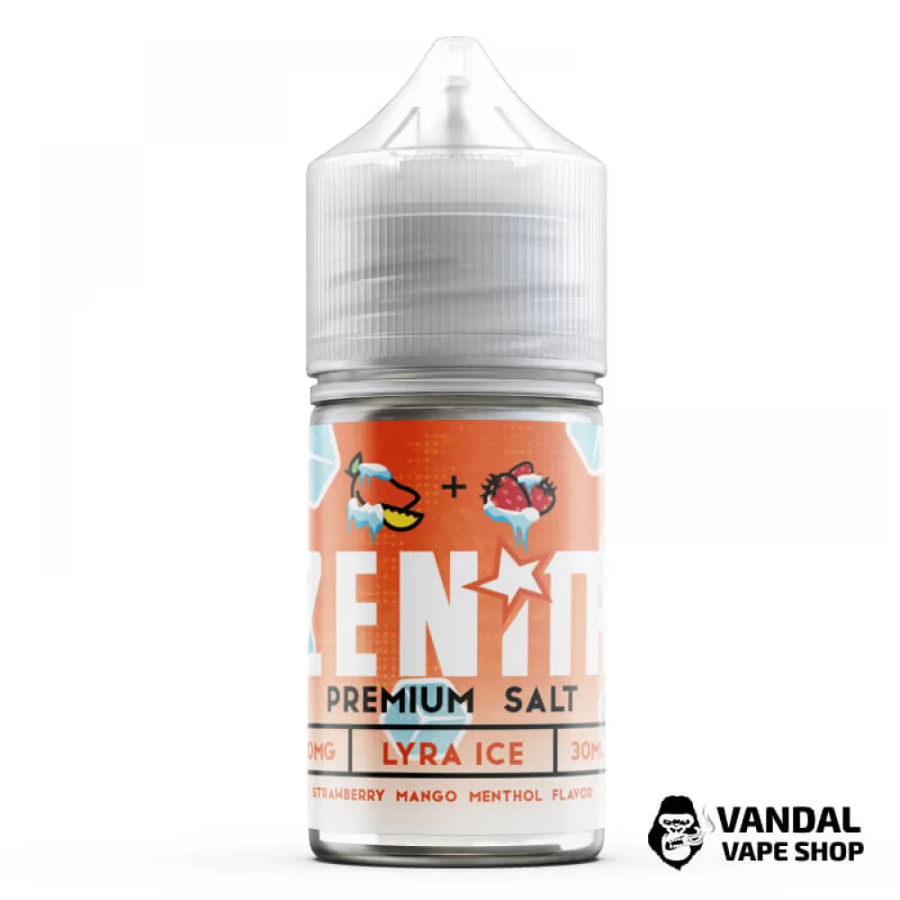 Премиальная солевая жидкость Zenith Salt Lyra Ice 30 мл, 50 мг со вкусом манго и клубники с холодком Премиальная солевая жидкость Zenith Salt Lyra Ice 30 мл, 50 мг со вкусом манго и клубники с холодком