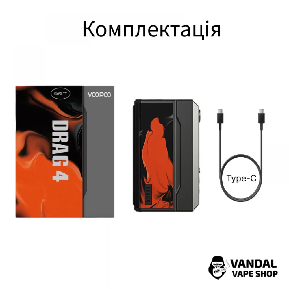 Оригінальний бокс мод VooPoo Drag 4 у чорному кольорі зі вставкою з горіхового дерева Оригінальний бокс мод VooPoo Drag 4 у чорному кольорі зі вставкою з горіхового дерева