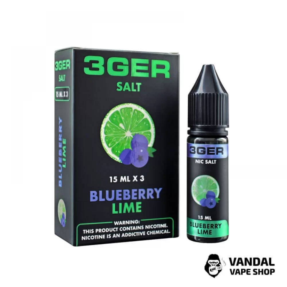 ЖИДКОСТЬ 3Ger Salt - Blueberry Lime 15 мл 35 мг НА СОЛЕВОМ НИКОТИНЕ СО ВКУСОМ ежевики с лаймом