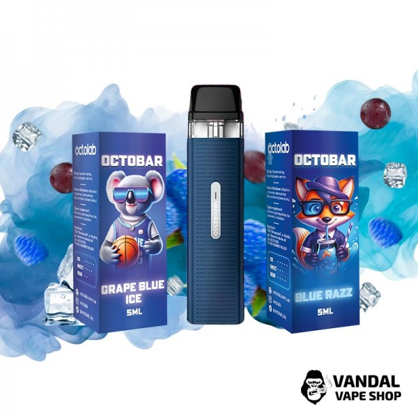 Набор M: подсистема Vaporesso XROS Mini в тёмно-синем цвете + 2 набора для самозамеса OctoBar 10 мл 50 мг: со вкусом лимонада и голубой малины + со вкусом винограда с холодком