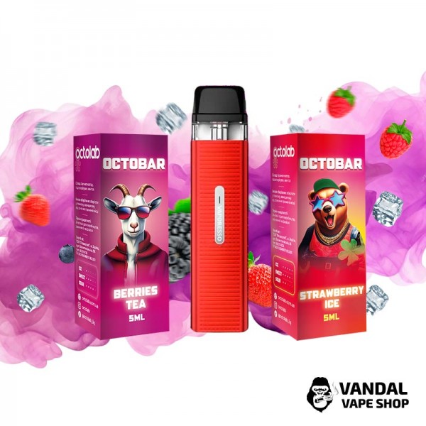 Набор M: подсистема Vaporesso XROS Mini в красном цвете + 2 набора для самозамеса OctoBar 10 мл 50 мг: со вкусом ягодного чая + со вкусом клубники с холодком