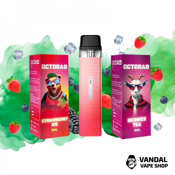 Набор M: подсистема Vaporesso XROS Mini в розовом цвете + 2 набора для самозамеса OctoBar 10 мл 50 мг: со вкусом ягодного чая + со вкусом клубники с холодком