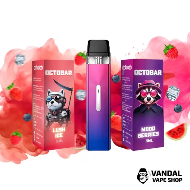 Набор M: подсистема Vaporesso XROS Mini в розово-фиолетовом цвете + 2 набора для самозамеса OctoBar 10 мл 50 мг: со вкусом ягод + со вкусом клубника и арбуза с холодком