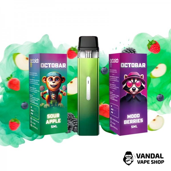 Набор M: подсистема Vaporesso XROS Mini в цвете зеленый градиент + 2 набора для самозамеса OctoBar 10 мл 50 мг: со вкусом кислого яблока + со вкусом ягод