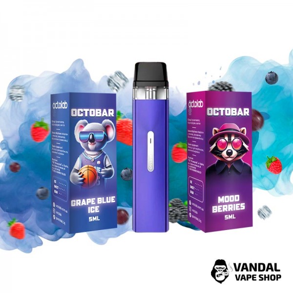 Набір M: подсистема Vaporesso XROS Mini в синьому кольорі + 2 набори для самозамісу OctoBar 10 мл 50 мг: зі смаком ягід + зі смаком винограду з холодком